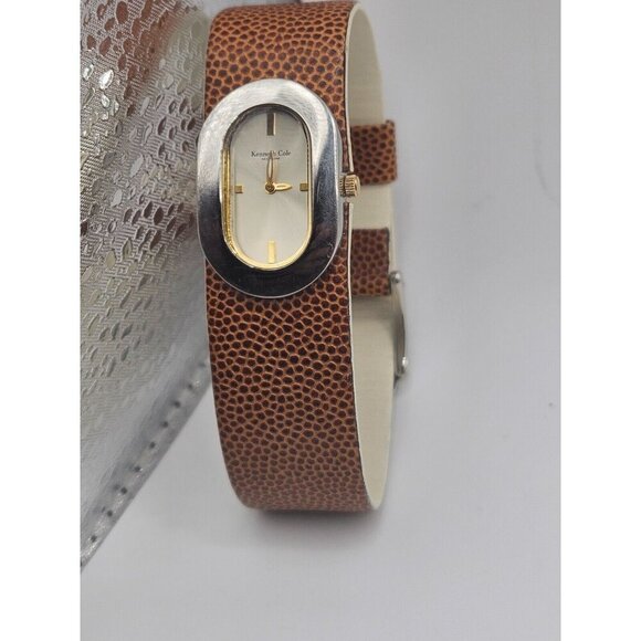Kenneth Cole New York Oval Leather Strap VTG Watch Stainless Japan Movement - Picture 5 of 7